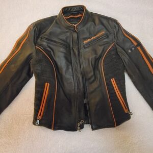 Harley-Davidson Womans Leather Jacket Black and Orange Sleek Design
